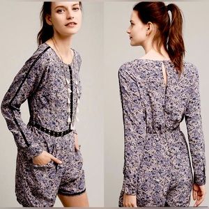Ranna Gill Anthropologie Blue Hettie Ladder Long Sleeve Romper Size M.